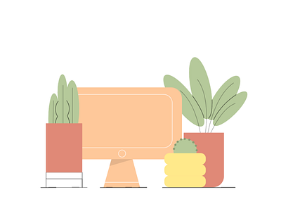Illustration of the workflow in the jungle art color comfort computer design eco ecology flower flowers home icon illustration jungle label leaf leaves plant pots trunk vector