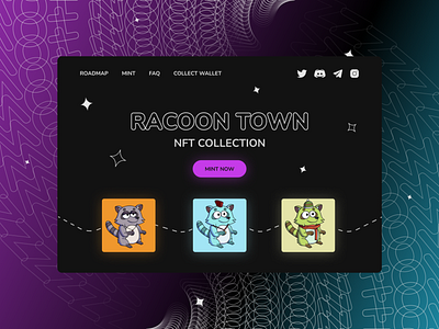 Web-design NFT collection "Racoon Town" branding design graphic design illustration logo nft nft collection typography ui ux web design