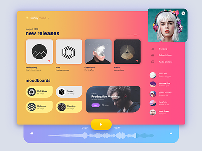 Sunny Mood album cards collections dashboard desktop gallery gradients music music app music player product spotify tipography ui