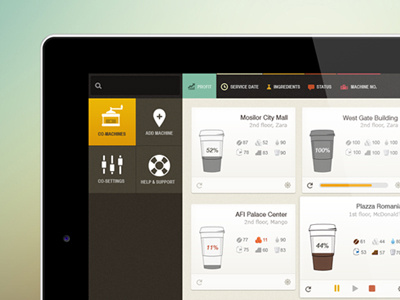 The Coffee App app clean coffee dashboard device icons interface ios ipad mac minimal stats ui ux yellow