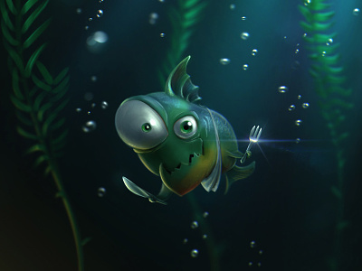Piranha cartoon digital painting fish illustration painting piranha
