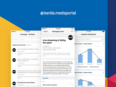 Isentia Mediaportal, Application android app enterprise ios ipad material design mobile platform ui ux
