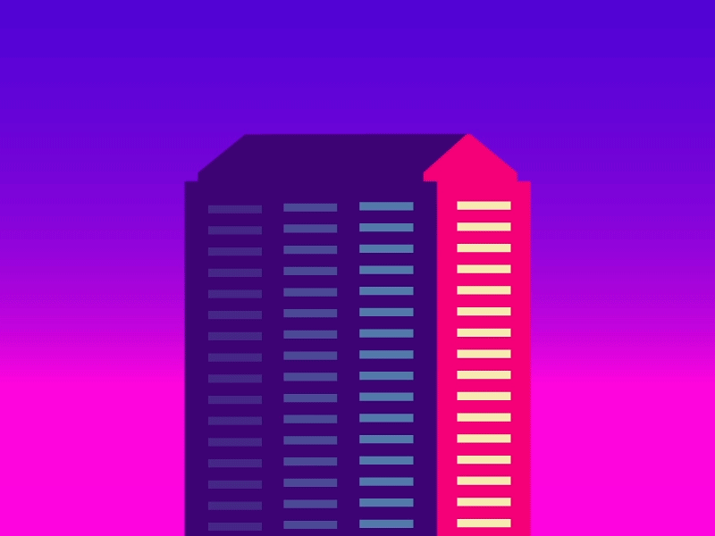 Building after effects animation city gradient loop pink purple skyscraper