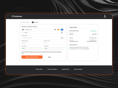 Payment form for subscription design figma ui web design