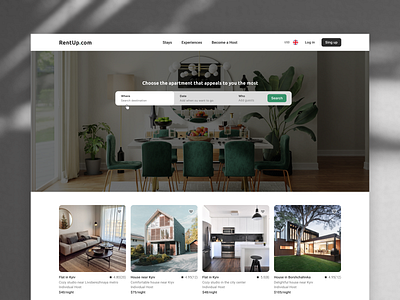 The first screen of the site for rental housing design figma ui web design