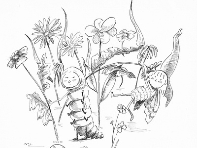 Mothgirl and Caterpillarboy childrens book illustration illustration ink