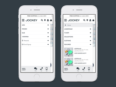 Jockey Navigation Redesign ecommerce jockey mobile nav shop ui ux