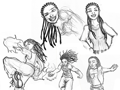 Acilia black character design digital dreds fire girl hair hero illustration locks power sketch super tanktop woman