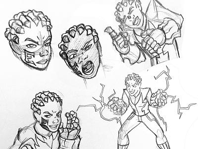 Zapper black character design digital electricity guy hero illustration man power sketch super