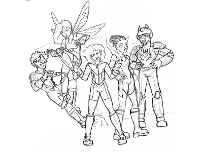 Small group shot #1 character design digital drawing group hero illustration photo pose sketch super team