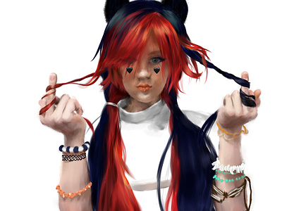 "Fingers Up" digital portrait art black design digital digital art girl hair illustration middle finger painting portrait red