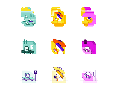 Yellow Car Girl Icons branding icons illustration