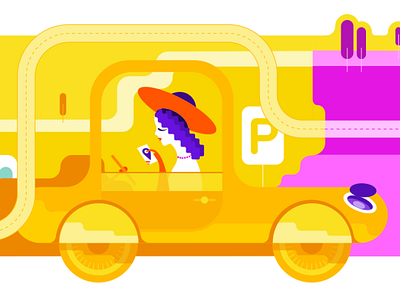 Yellow Car Girl branding illustration