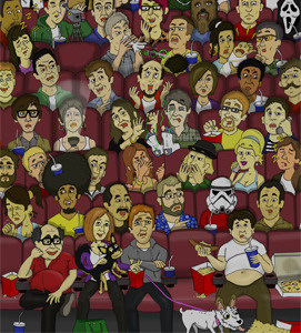 Cinema illustration adam doyle busy cinema crowd