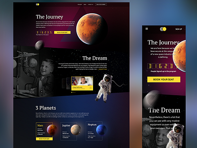 Space tourism landing page