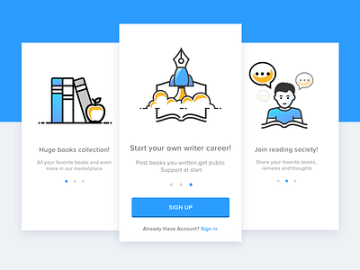 User Onboarding books clean explanation tour illustrations minimalistic mobile app onboarding ui user experience