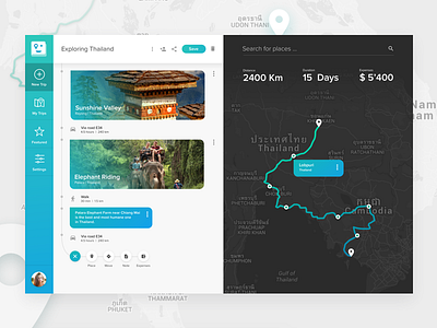 Trip creation page. Travel App concept.