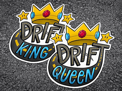 Drift Queen and King drawing drift drifting hand lettering illustration lettering mario kart sticker