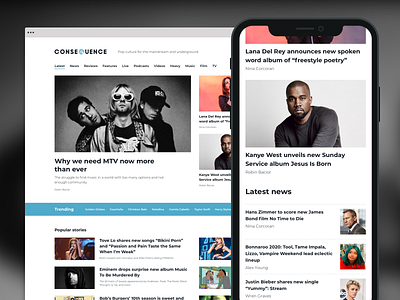 Consequence of Sound website article clean editorial magazine music music news news pop culture web design website