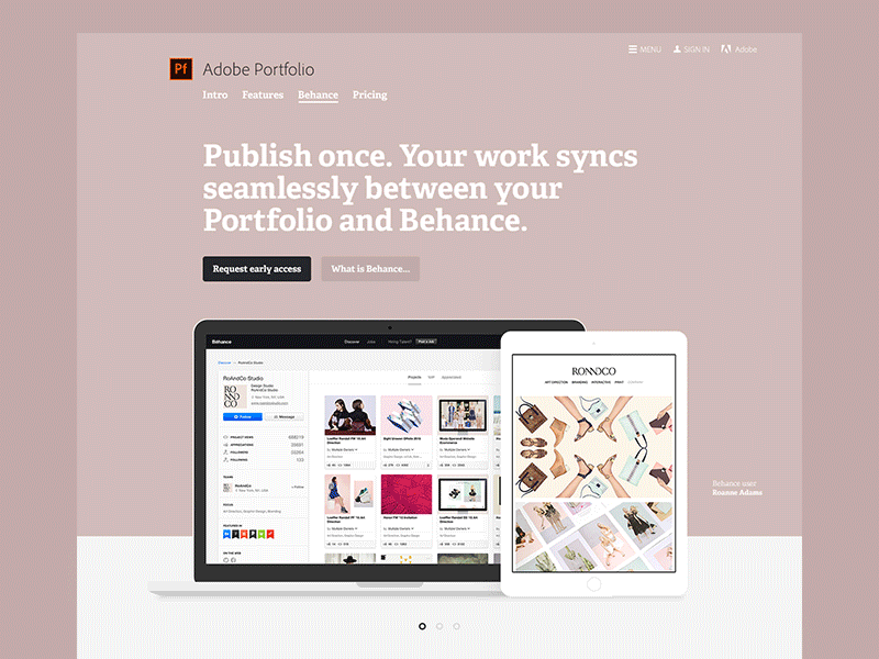 Portfolio and Behance adelle bold adobe behance carousel clean color colour feature fullscreen marketing portfolio website