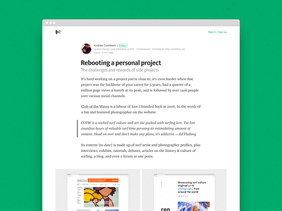 Rebooting a personal project article content strategy medium personal web design