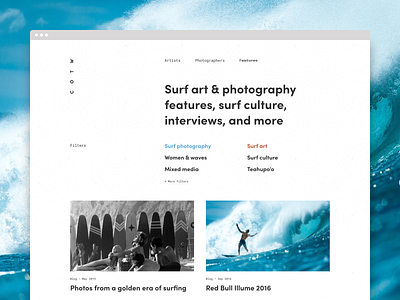 Surfing features archive blog clean features filters minimal personal surf surf art surf photography surfing web design website