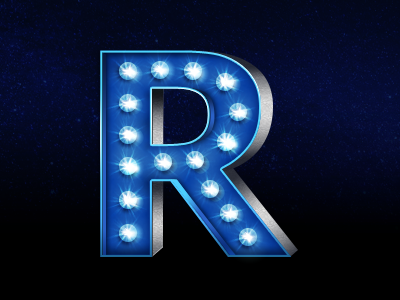R for 1950's 'sign' style logo 1950s 3d blue blue lights logo