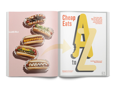 Seattle Met Cheap Eats A to Z Feature Spread editorial design feature lucky 11 studios magazine seattle met