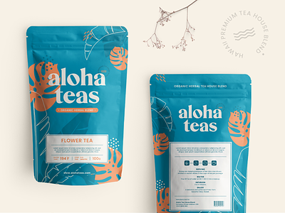 Aloha Pouch Design aloha packaging bottle box brand identity branding cup design drink packaging floral packaging hawaii illustration logo modern packaging packaging design pouch design print design tea packaging tea pouch packaging vector visual branding