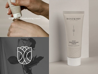 Rosemary beauty logo bottle box branding cosmetics design drink packaging graphic design illustration logo luxury minimalist monoline logo motion graphics print rose logo woman