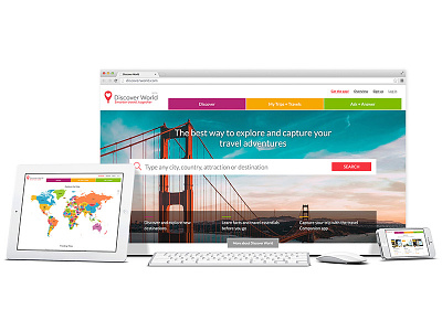Discoverworld brand identity branding travel user experience web app website design