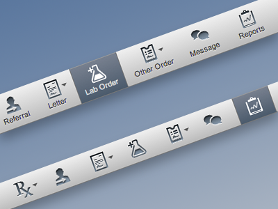 Clinical Toolbar clinical dropdown icon lab lab order letter menu message referral reports responsive toolbar ui