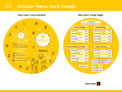 Waffee and Co Circular Menu Card Design branding design flat icon illustration minimal service typography ui vector