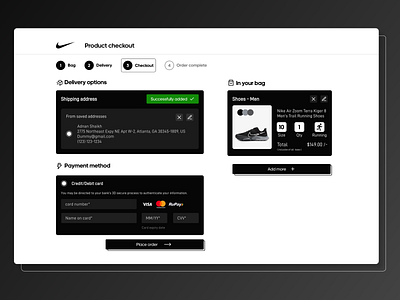 Nike Checkout page - Redesign animation app branding checkout design figma gradient graphic design illustration inspiration logo nike payment product redesign shoes ui ux website