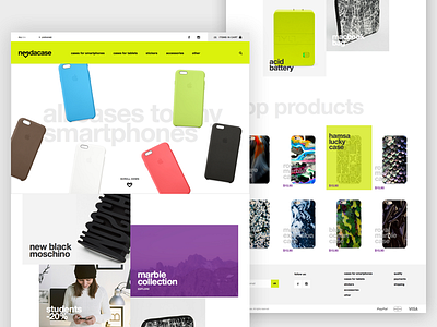 E-commerce main page of Need a Case acid case clean e commerce green main shop violet