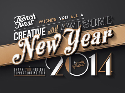 Happy New Year 2014 card flat gold sans serif serif typography