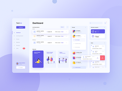 Teach.me Dashboard - concept design dashboard education lessons listing management messages schedule student system teacher tech web application