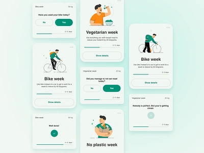 Carbon Footprint - concept app carbon carbon footprint daily tasks environment environmentally friendly illustration interface mobile app mobile application ui ui design ux vector