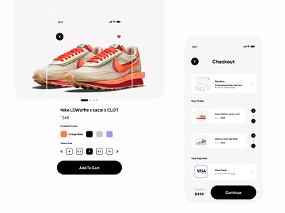 Sneakers mobile App - Checkout page Exploration app branding clean design ecommerce google illustration nike sneakers ui