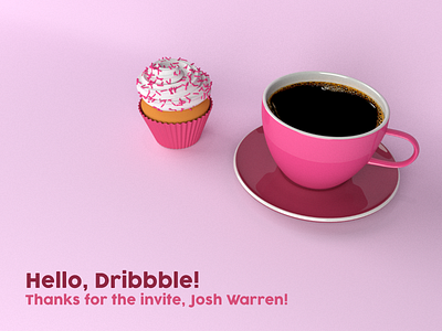Hello, Dribbble! 3d coffee cupcake debut dribbble first invite saucer