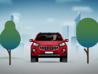 Kia Sportage after effects animation car character city driver gif illustration motion design motion graphics tree