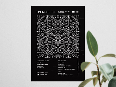 One Night Flyer abstract details digital etching flower of life flyer geometric grid illustration linework manchester monochrome music nature pattern psychedelic technical techno utility