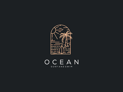 Ocean Surf And Swim Logo art beach branding design graphic design holiday illustration island lineart logo neatlineart ocean ocean surf and swim palm panorama paradise summer surfandswim ui vector
