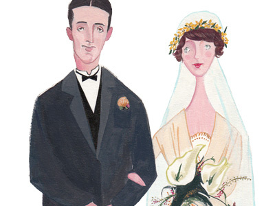 Hello There bow bride celebration flowers formal groom handmade illustration suit tie veil wedding