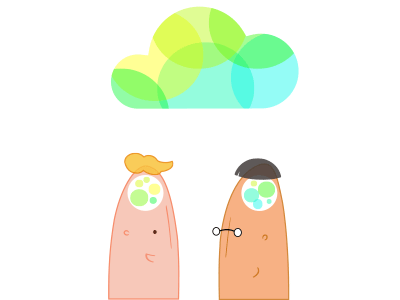 Two heads are... brain cloud glasses hair thinking thoughts