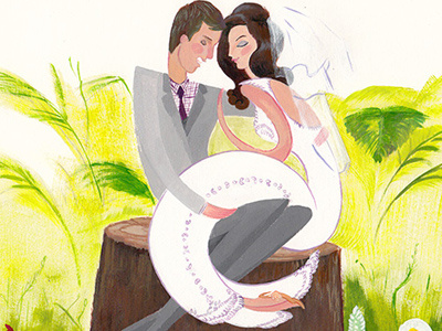 Darbs Wedding bride groom hand drawn paint portrait tree veil wedding