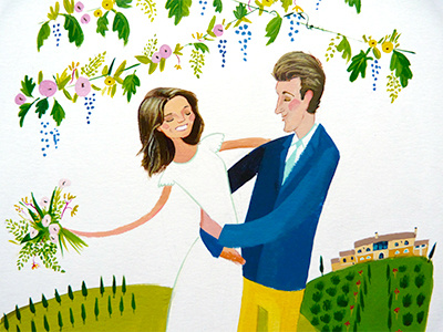 Key Largo, Montego Gaby Why Don't We Go bouquet couple design frame illustration paint real wedding