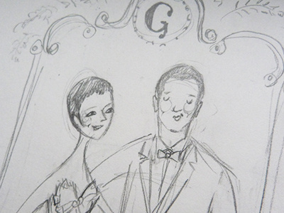 Double G! couple hand monogram sketch wedding