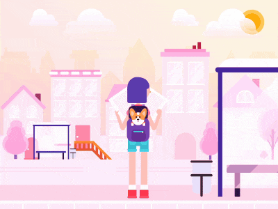 Girl on bus station - Animation animation illustration