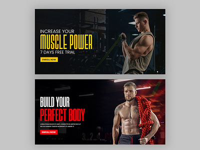 Gym web banner design amazon listing image banner ads banner design branding design facebook post graphic design logo shopify shopify banner shopify banner design social media banner ui web banner website banner website header